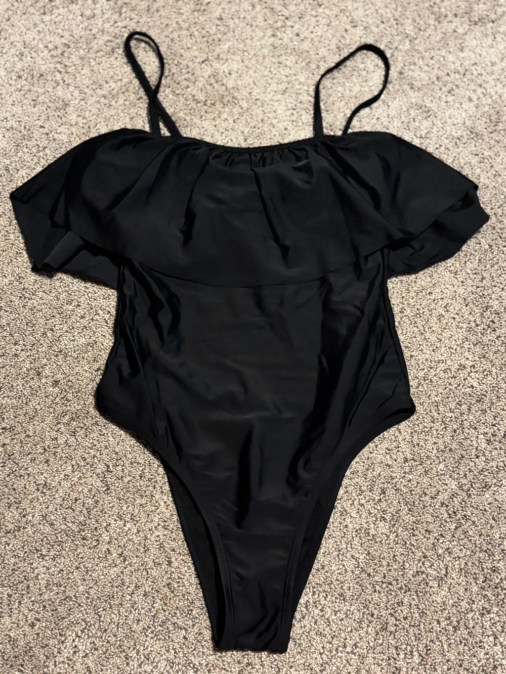 Ruffle Off-Shoulder One-Piece Swimsuit in Black